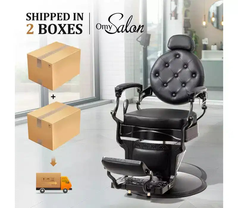 Fauteuil de barbier rétro hydraulique - Pivotant à 360°, inclinable à 135°, capacité de 317,5 kg, noir
