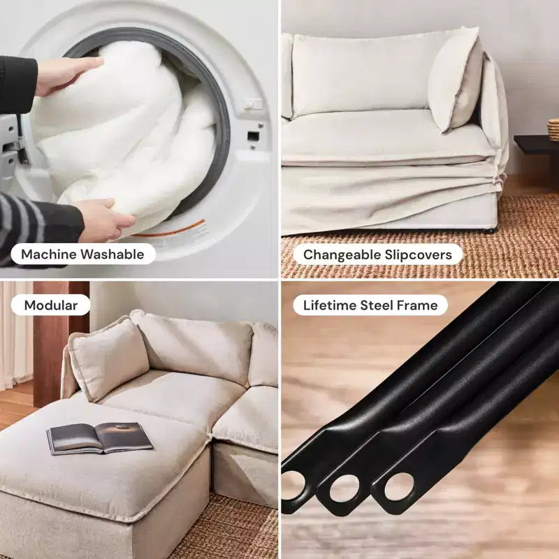 Canapé d'angle modulaire 5 places lavable + ottoman - Lavable en machine, compatible avec les animaux domestiques