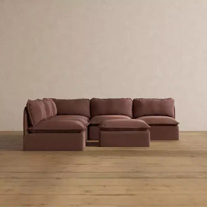 Canapé d'angle modulaire 5 places lavable + ottoman - Lavable en machine, compatible avec les animaux domestiques