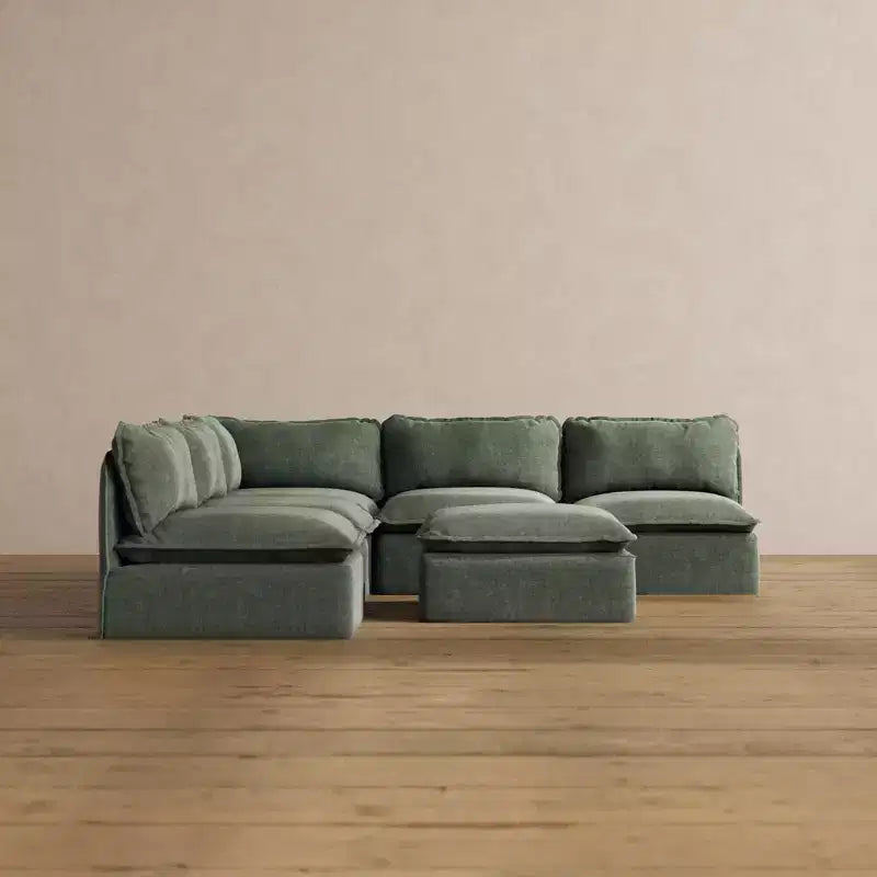 Canapé d'angle modulaire 5 places lavable + ottoman - Lavable en machine, compatible avec les animaux domestiques