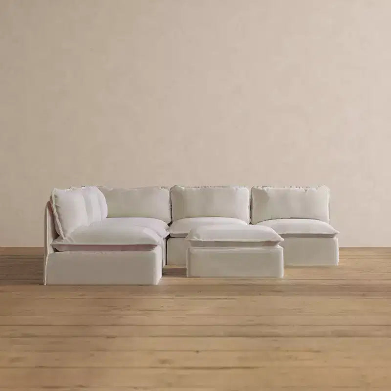 Canapé d'angle modulaire 5 places lavable + ottoman - Lavable en machine, compatible avec les animaux domestiques