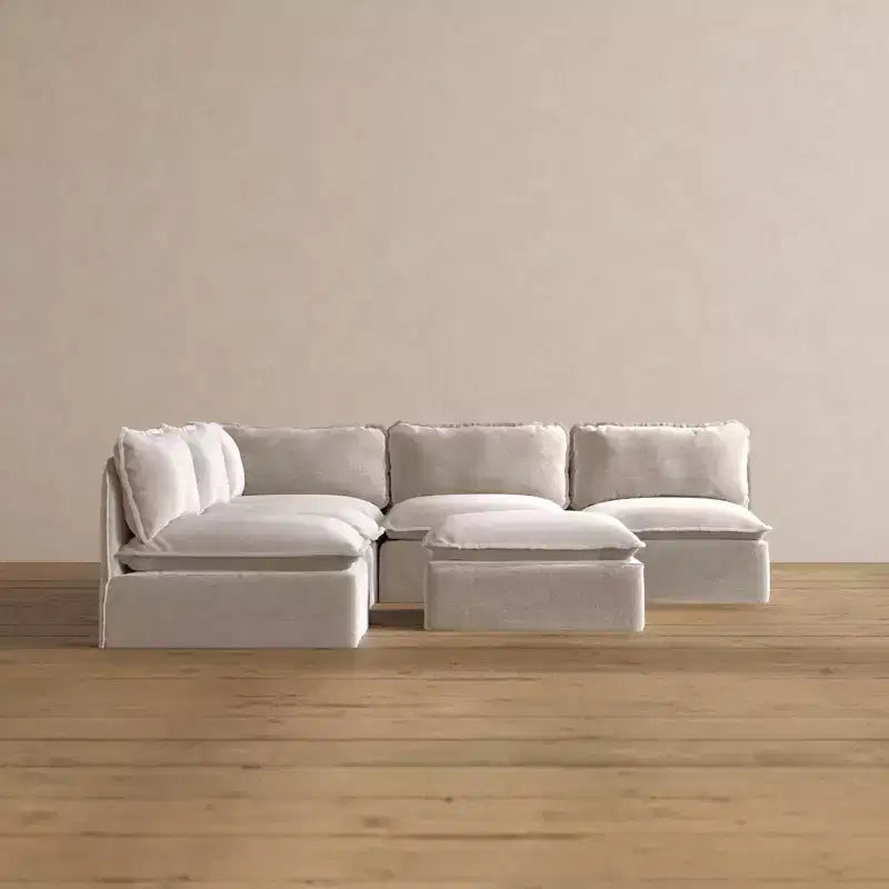 Canapé d'angle modulaire 5 places lavable + ottoman - Lavable en machine, compatible avec les animaux domestiques