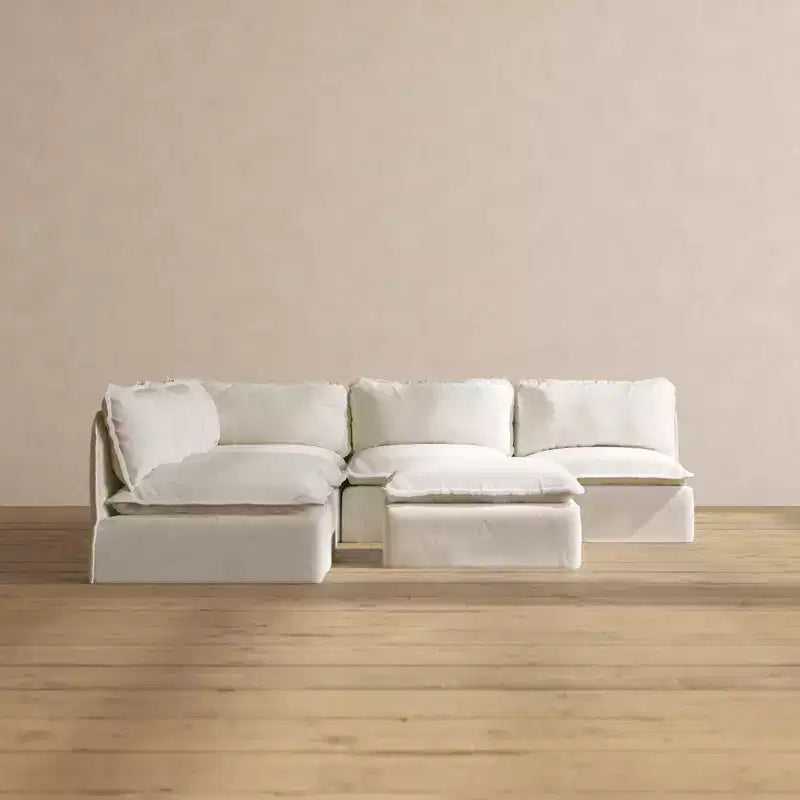 Canapé d'angle modulaire 5 places lavable + ottoman - Lavable en machine, compatible avec les animaux domestiques