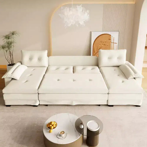 Canapé-lit d'angle en chenille en forme de U de 279 cm avec lit gigogne et ports USB - 5 places