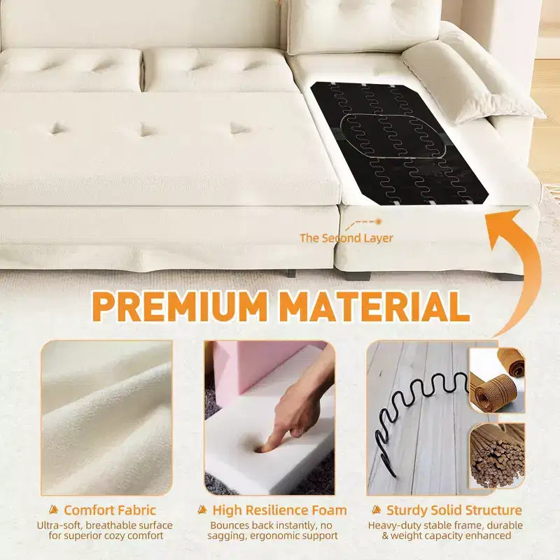 Canapé-lit d'angle en chenille en forme de U de 279 cm avec lit gigogne et ports USB - 5 places