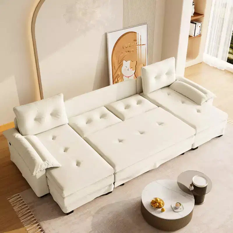 Canapé-lit d'angle en chenille en forme de U de 279 cm avec lit gigogne et ports USB - 5 places