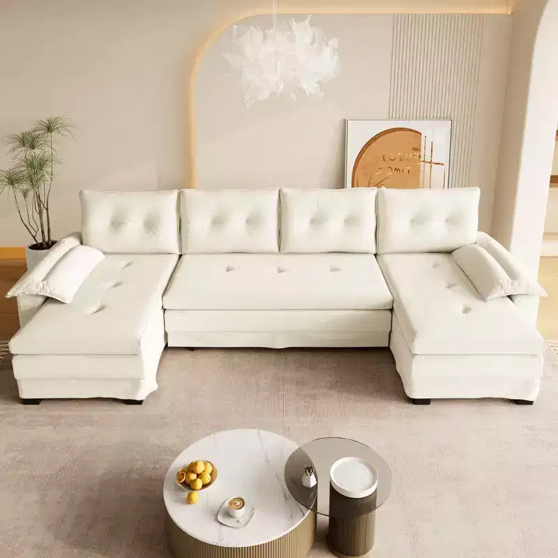 Canapé-lit d'angle en chenille en forme de U de 279 cm avec lit gigogne et ports USB - 5 places