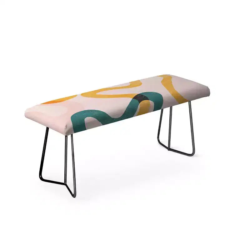 Banc rembourré imprimé serpentins - Similicuir rose, 46x16x18 pouces