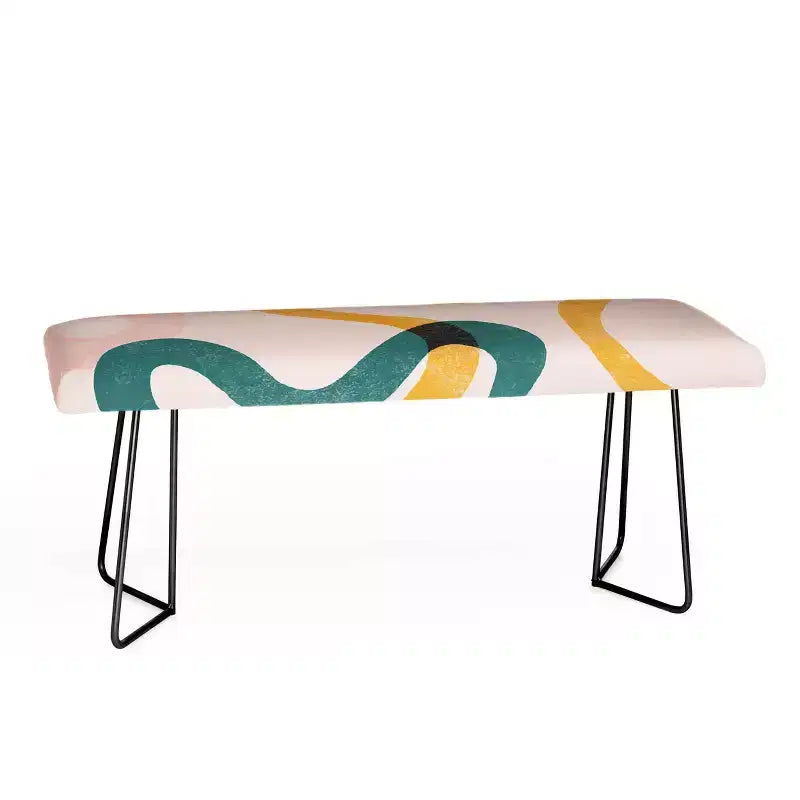 Banc rembourré imprimé serpentins - Similicuir rose, 46x16x18 pouces
