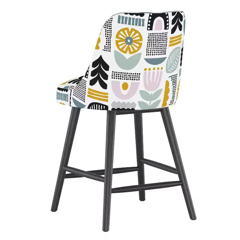 Tabouret de bar hauteur comptoir - Dossier haut rembourré, Structure en hévéa, Hauteur d'assise 68,5 cm