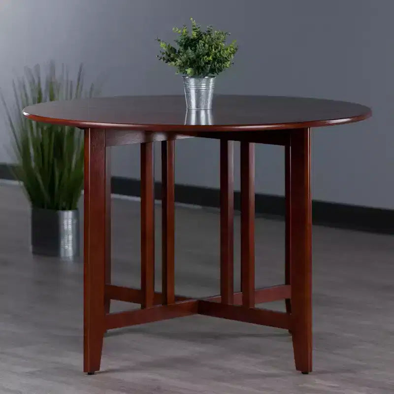 Table de salle à manger ronde Alamo de 42 po en bois/noyer à double abattant