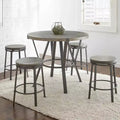 Table à manger ronde hauteur comptoir de 42" - Plateau en placage de bois gris et piètement en métal, 4 places