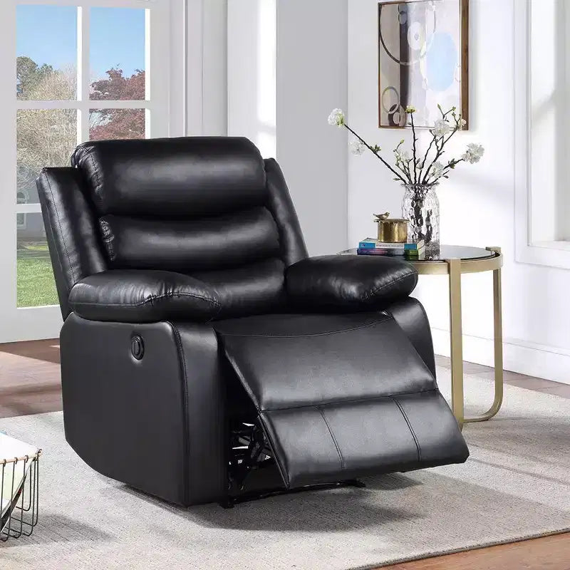Causeuse inclinable en similicuir de 39 po avec console et porte-gobelets - Noir