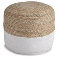 Pouf Tressé Rond en Jute - Naturel et Blanc, Aucun Assemblage Requis