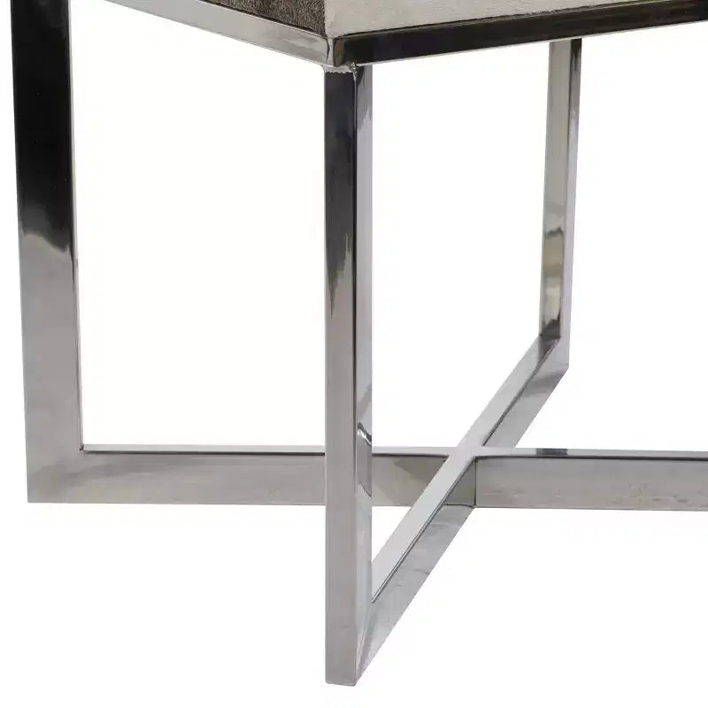 Tabouret d'appoint carré contemporain en cuir de vachette et acier inoxydable - Argent, 20x16x19"