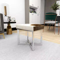 Tabouret d'appoint carré contemporain en cuir de vachette et acier inoxydable - Argent, 20x16x19"