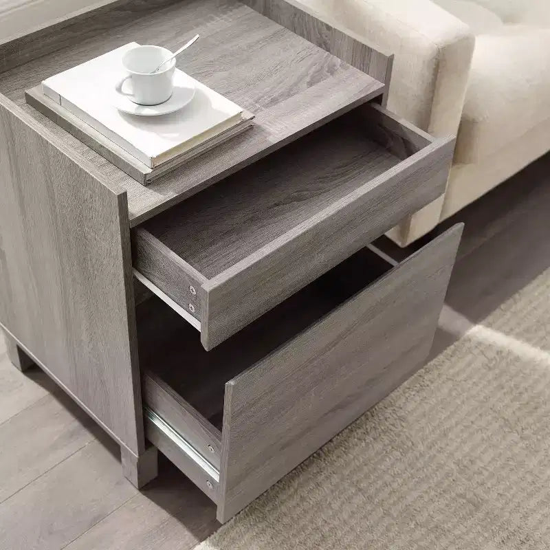 Classeur latéral à 2 tiroirs avec plateau pour imprimante – Finition plaqué bois gris