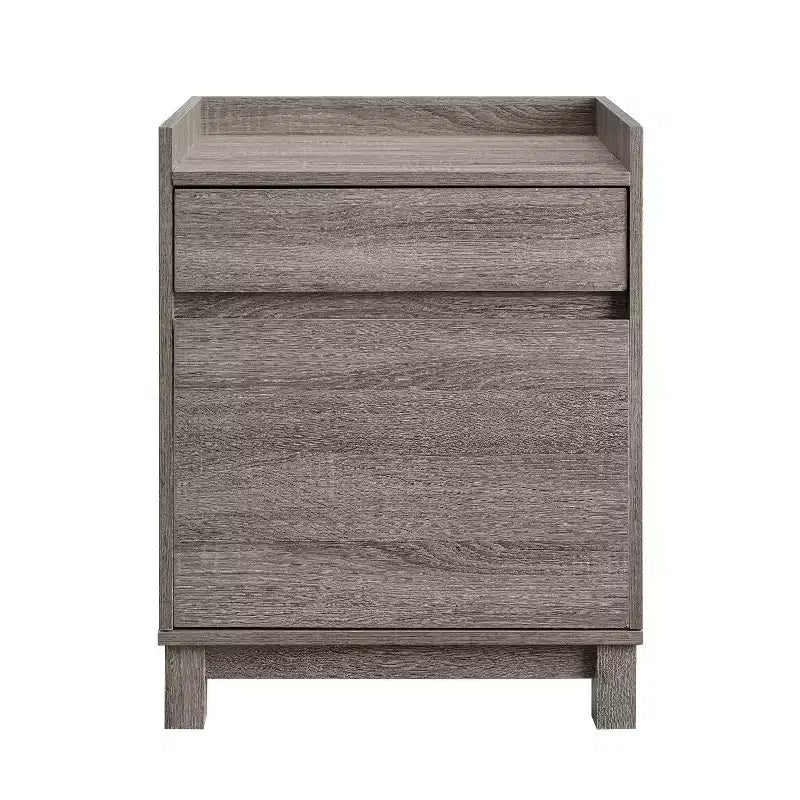 Classeur latéral à 2 tiroirs avec plateau pour imprimante – Finition plaqué bois gris