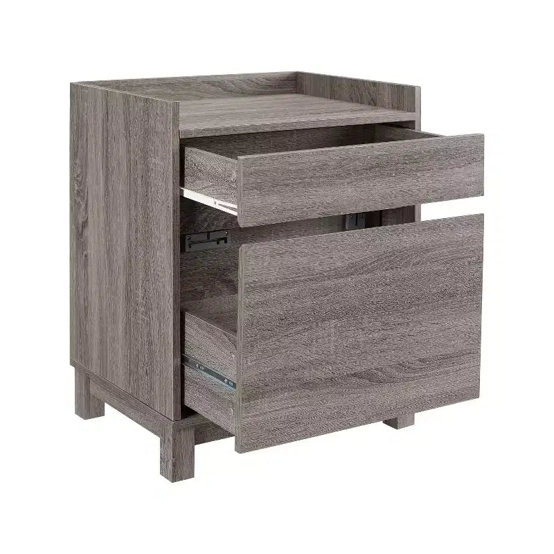 Classeur latéral à 2 tiroirs avec plateau pour imprimante – Finition plaqué bois gris