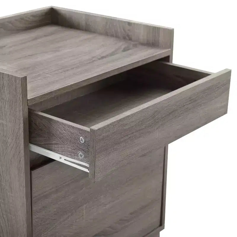 Classeur latéral à 2 tiroirs avec plateau pour imprimante – Finition plaqué bois gris