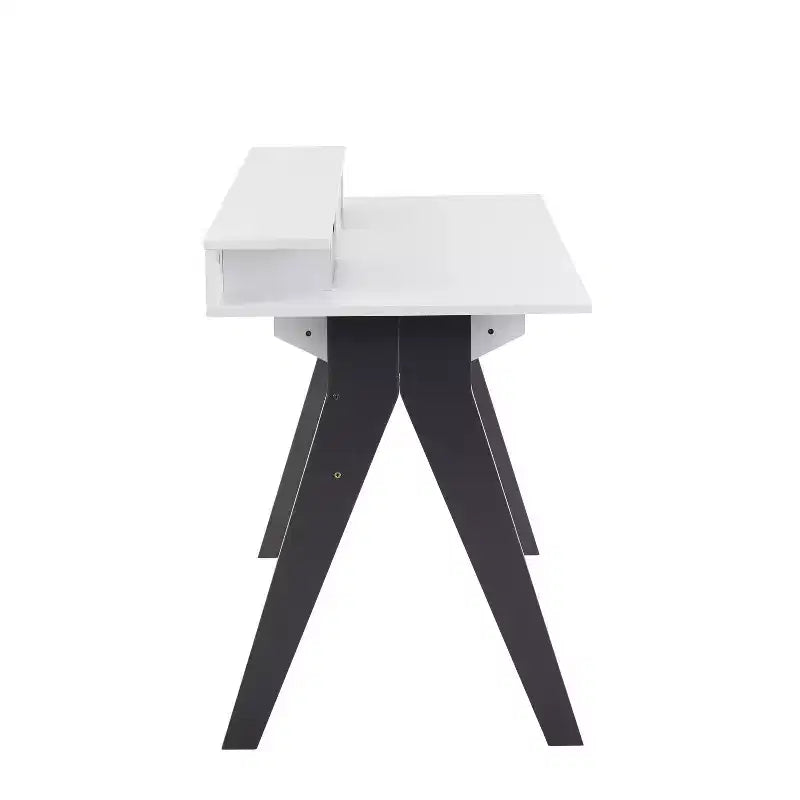 Bureau informatique de style moderne du milieu du siècle de 119 cm avec 2 tiroirs et une étagère - Bois gris et blanc