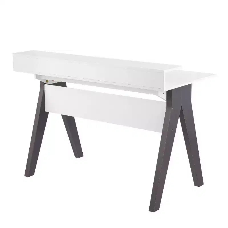Bureau informatique de style moderne du milieu du siècle de 119 cm avec 2 tiroirs et une étagère - Bois gris et blanc