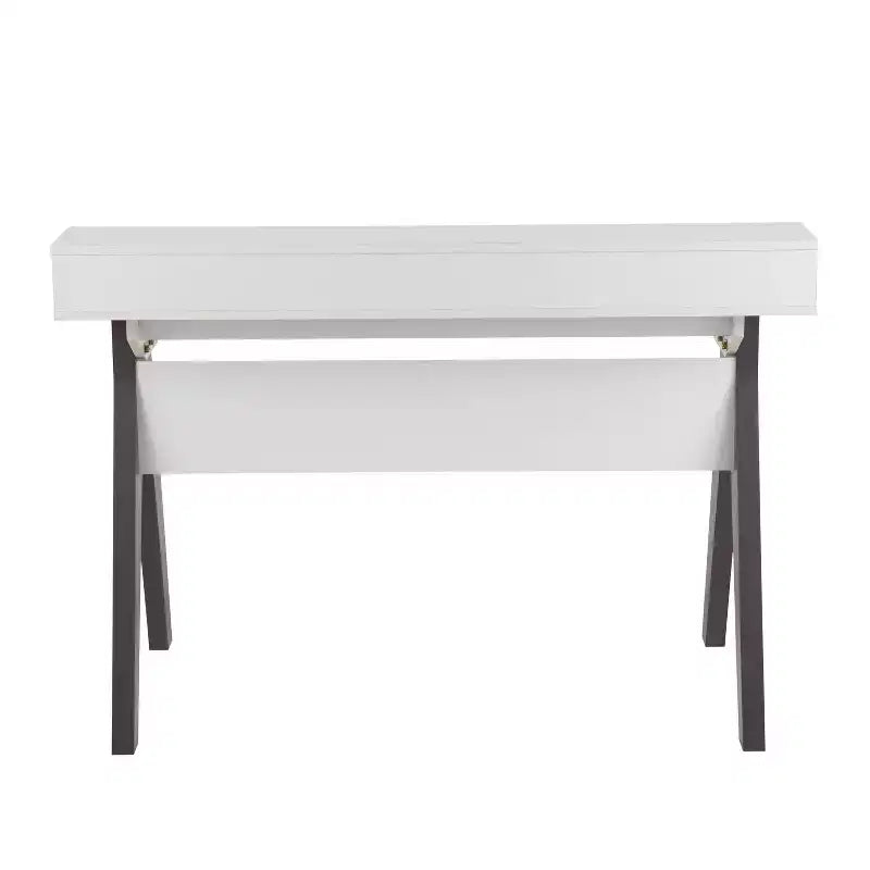 Bureau informatique de style moderne du milieu du siècle de 119 cm avec 2 tiroirs et une étagère - Bois gris et blanc