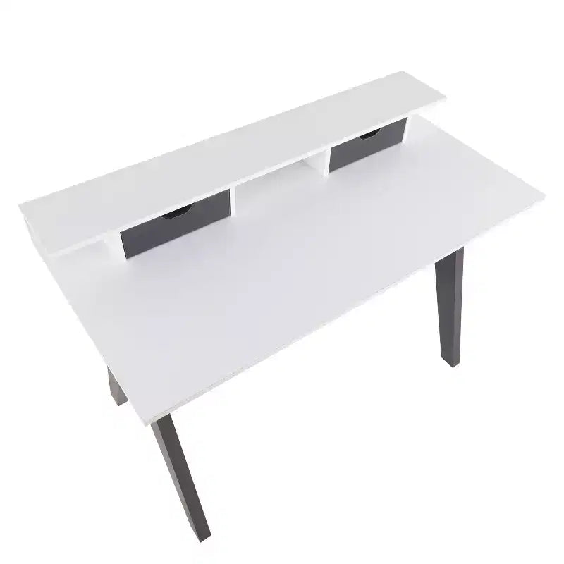 Bureau informatique de style moderne du milieu du siècle de 119 cm avec 2 tiroirs et une étagère - Bois gris et blanc