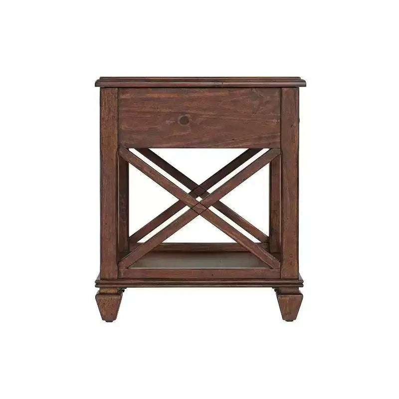 Table d'appoint carrée 21" en bois de pin avec tiroir et étagère - Finition cerisier