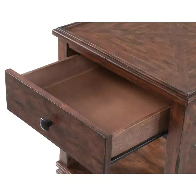 Table d'appoint carrée 21" en bois de pin avec tiroir et étagère - Finition cerisier