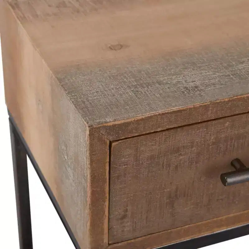 Console en bois et métal de 91 cm avec 2 tiroirs - Finition marron vieilli