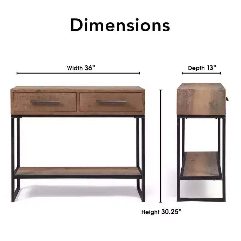 Console en bois et métal de 91 cm avec 2 tiroirs - Finition marron vieilli
