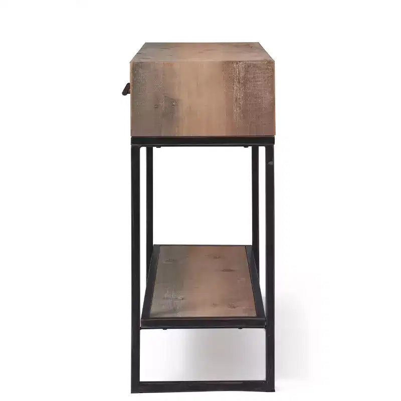 Console en bois et métal de 91 cm avec 2 tiroirs - Finition marron vieilli