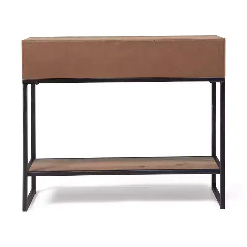 Console en bois et métal de 91 cm avec 2 tiroirs - Finition marron vieilli
