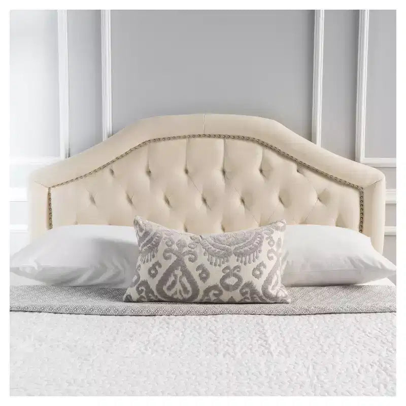 Tête de lit capitonnée Glam Grand Lit/Queen - Boutons touffetés et coutures diamant avec clous décoratifs