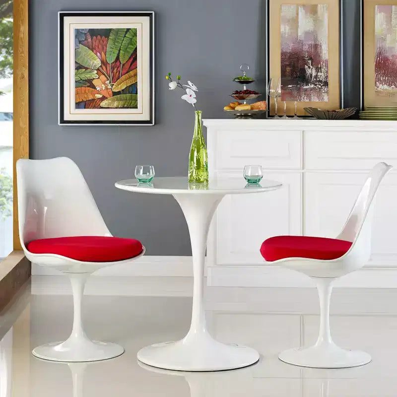 Table à manger ronde en bois avec pied central - Blanc, Mid-Century Modern