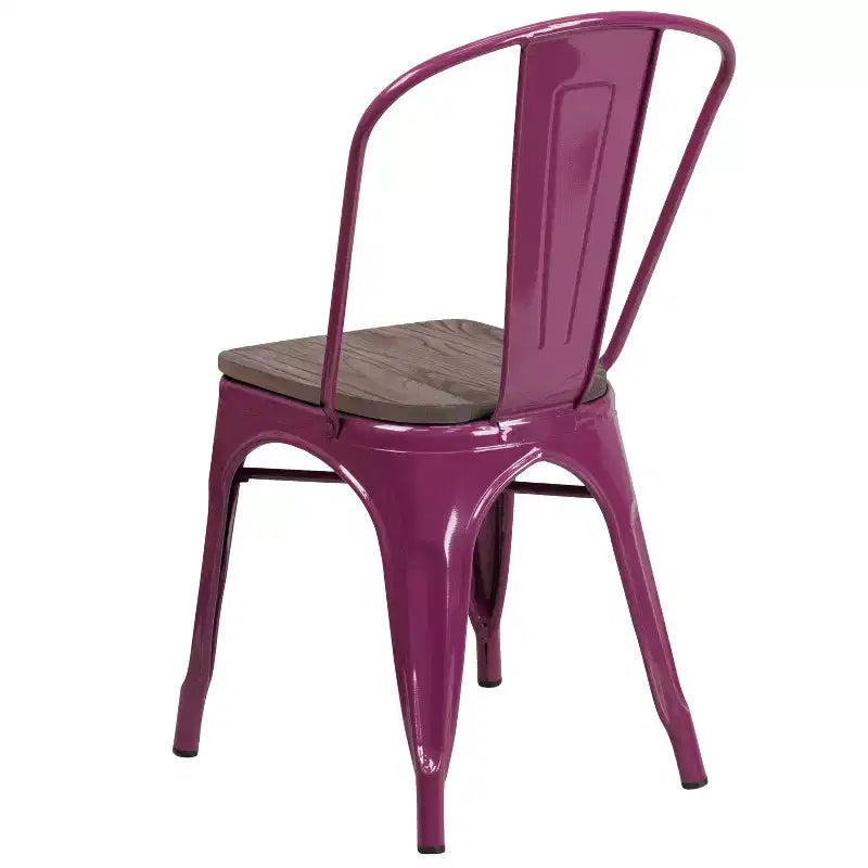Chaise de bistrot empilable en métal coloré avec assise en bois - Capacité de 227 kg