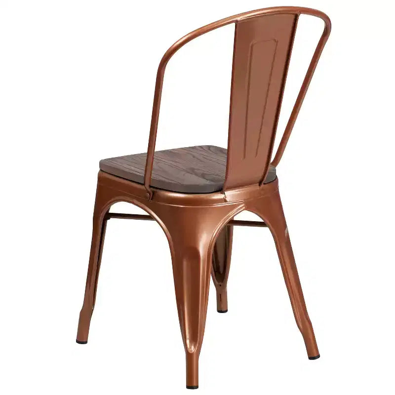 Chaise de bistrot empilable en métal coloré avec assise en bois - Capacité de 227 kg
