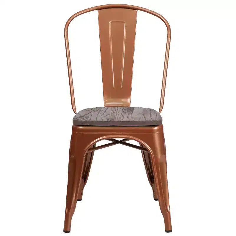 Chaise de bistrot empilable en métal coloré avec assise en bois - Capacité de 227 kg