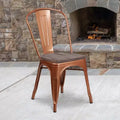 Chaise de bistrot empilable en métal coloré avec assise en bois - Capacité de 227 kg