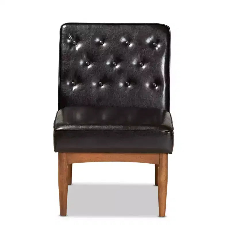 Chaise de salle à manger capitonnée en similicuir, structure en bois - Style moderne du milieu du siècle