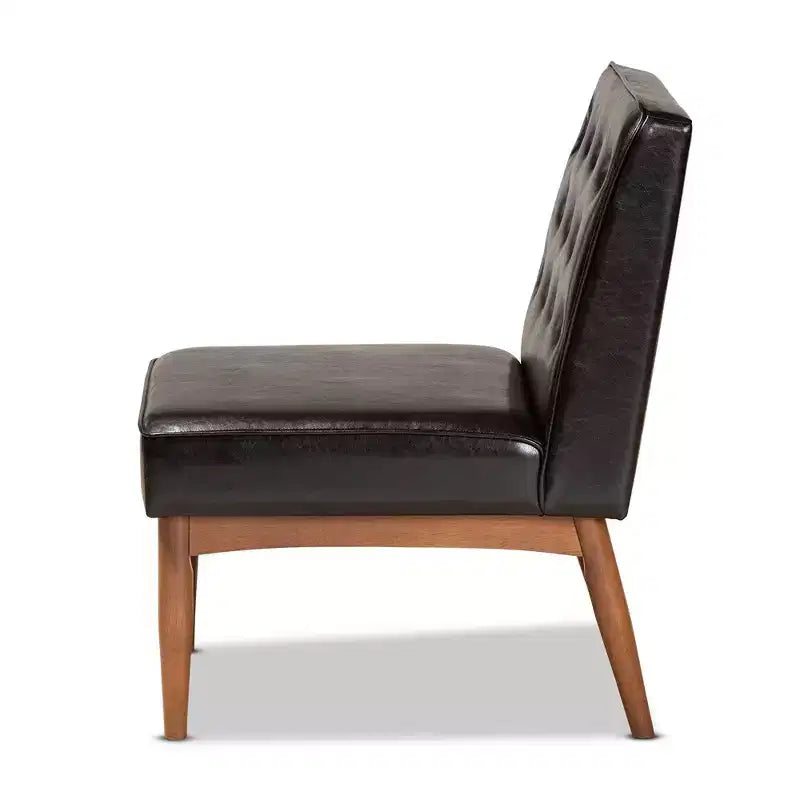 Chaise de salle à manger capitonnée en similicuir, structure en bois - Style moderne du milieu du siècle