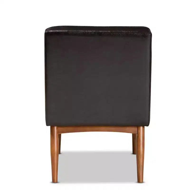 Chaise de salle à manger capitonnée en similicuir, structure en bois - Style moderne du milieu du siècle