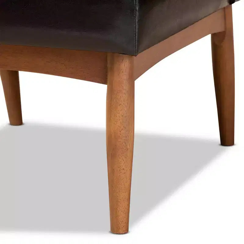 Chaise de salle à manger capitonnée en similicuir, structure en bois - Style moderne du milieu du siècle
