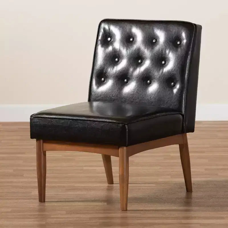 Chaise de salle à manger capitonnée en similicuir, structure en bois - Style moderne du milieu du siècle