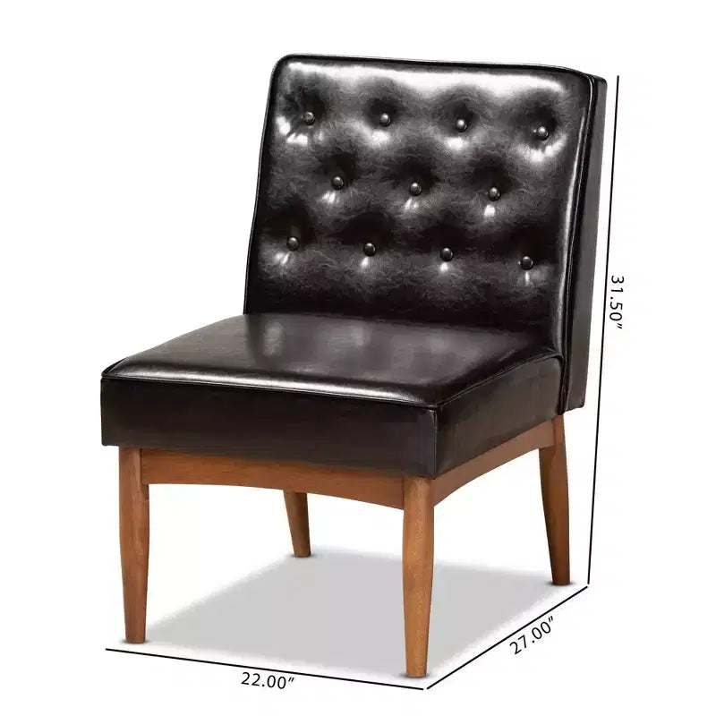 Chaise de salle à manger capitonnée en similicuir, structure en bois - Style moderne du milieu du siècle