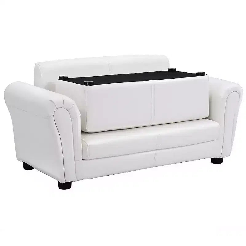 Fauteuil de canapé pour enfants avec pouf - Cuir synthétique blanc, 3-9 ans, capacité de 60 kg