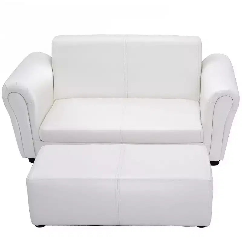Fauteuil de canapé pour enfants avec pouf - Cuir synthétique blanc, 3-9 ans, capacité de 60 kg