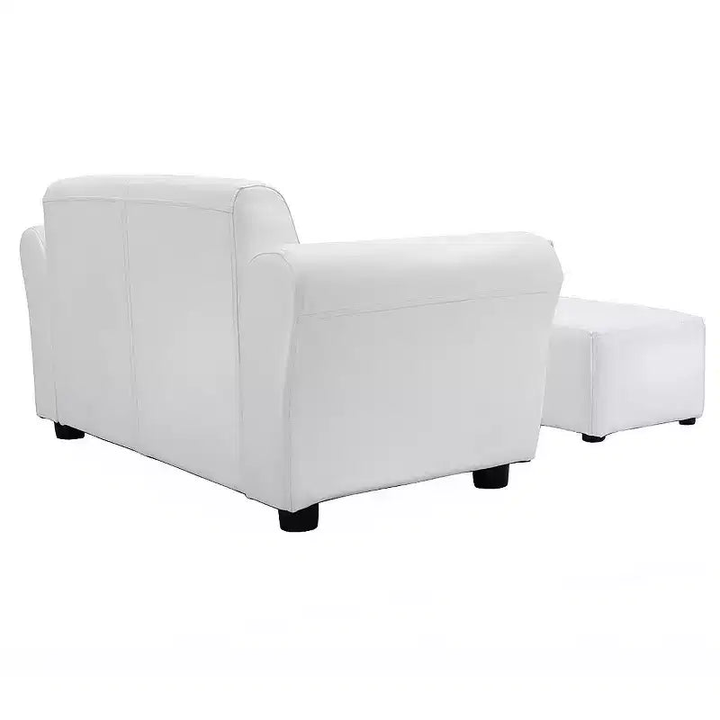 Fauteuil de canapé pour enfants avec pouf - Cuir synthétique blanc, 3-9 ans, capacité de 60 kg