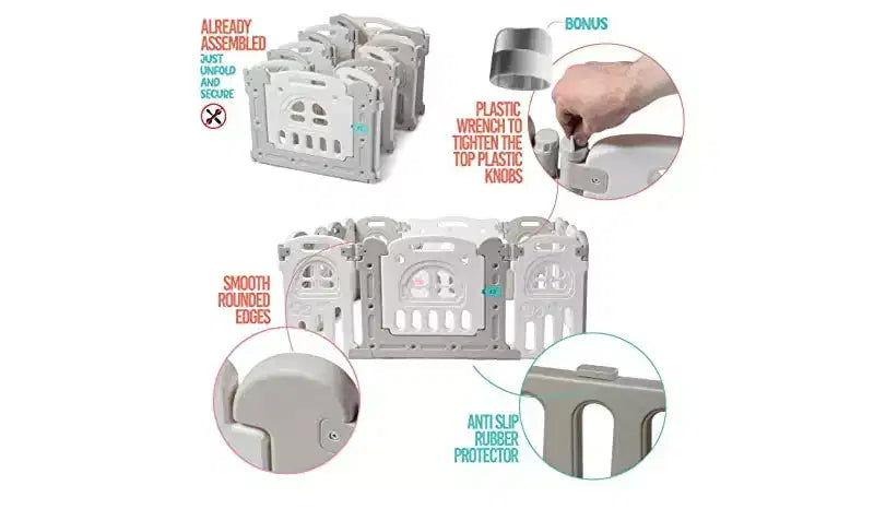 Parc pliable pour bébé de 14 panneaux - Forme réglable, Centre d'activités de plus de 2,3 m²